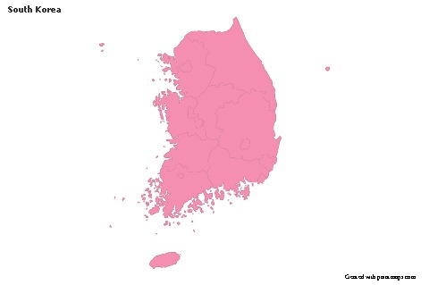 Contoh Peta untuk Korea Selatan (merah jambu,garis besar)
