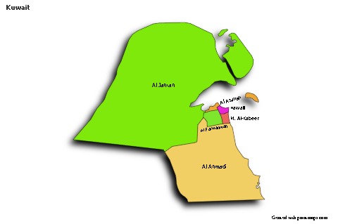 Contoh Peta untuk Kuwait (berwarna,bayangan)