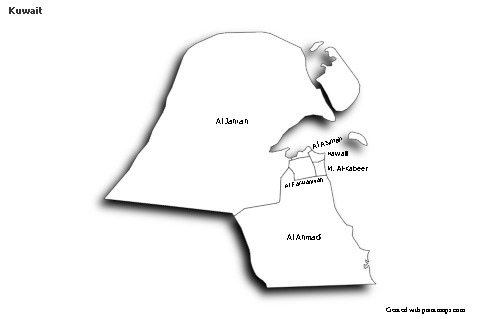 Contoh Peta untuk Kuwait (hitam-putih,bayangan)