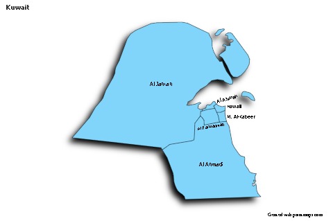 Contoh Peta untuk Kuwait (biru,bayangan)
