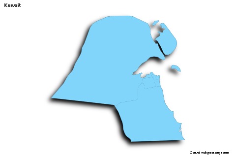 Contoh Peta untuk Kuwait (biru,garis luar,bayangan)