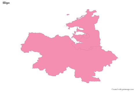 Contoh Peta untuk Sligo (merah jambu,garis besar)