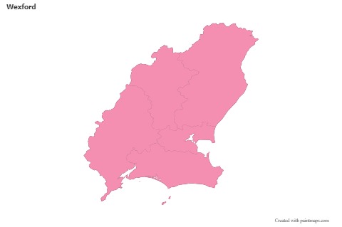 Contoh Peta untuk Wexford (merah jambu,garis besar)