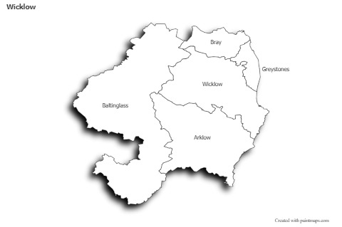 Contoh Peta untuk Wicklow (hitam-putih,bayangan)