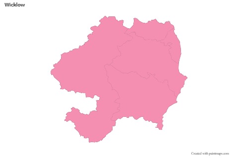 Contoh Peta untuk Wicklow (merah jambu,garis besar)
