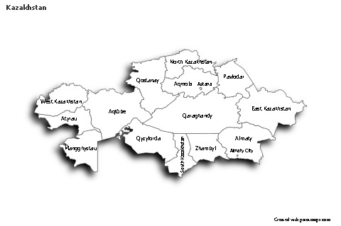 Sample Maps for Kazakhstan (black-white,shadowy)