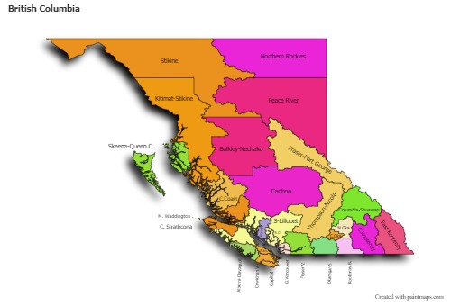 Sample Maps for British Columbia (colored,shadowy)