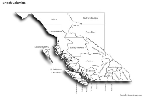 Sample Maps for British Columbia (black-white,shadowy)