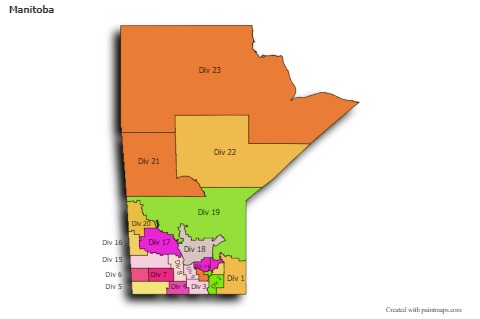 Mapas de muestra para Manitoba (coloreado,sombrío)