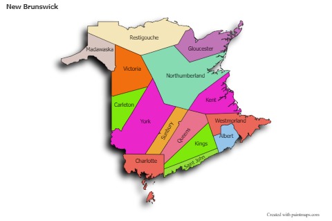 New Brunswick için Örnek Haritalar (renkli,gölgeli)