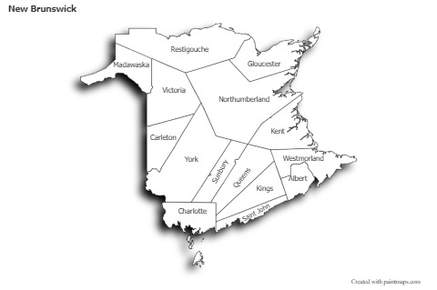 New Brunswick için Örnek Haritalar (siyah-beyaz,gölgeli)
