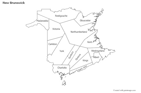New Brunswick için Örnek Haritalar (siyah-beyaz)