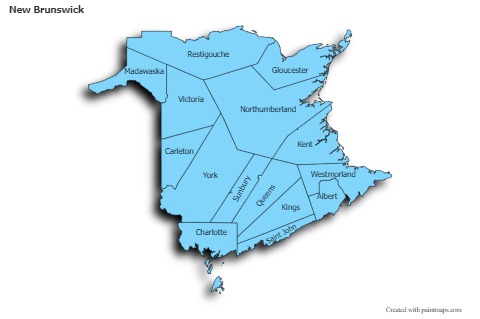 New Brunswick için Örnek Haritalar (mavi,gölgeli)