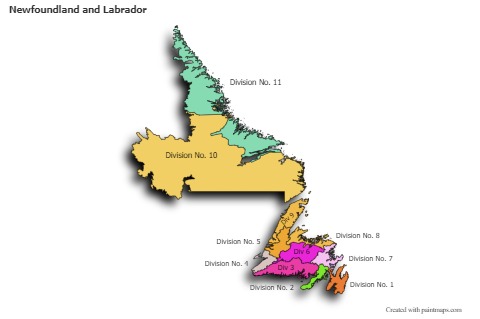 Newfoundland and Labrador için Örnek Haritalar (renkli,gölgeli)