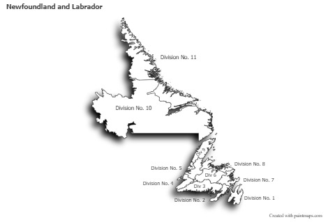 Newfoundland and Labrador için Örnek Haritalar (siyah-beyaz,gölgeli)