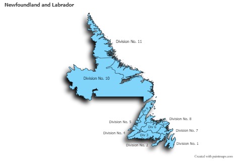Newfoundland and Labrador için Örnek Haritalar (mavi,gölgeli)