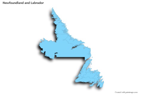 Newfoundland and Labrador için Örnek Haritalar (mavi,anahat,gölgeli)