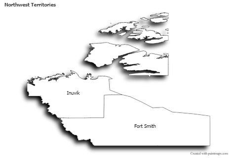 Northwest Territories için Örnek Haritalar (siyah-beyaz,gölgeli)