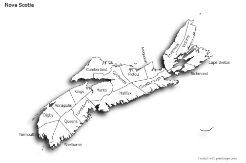 Sample Maps for Nova Scotia (black-white,shadowy)