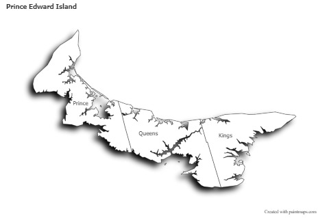 Prince Edward Island için Örnek Haritalar (siyah-beyaz,gölgeli)