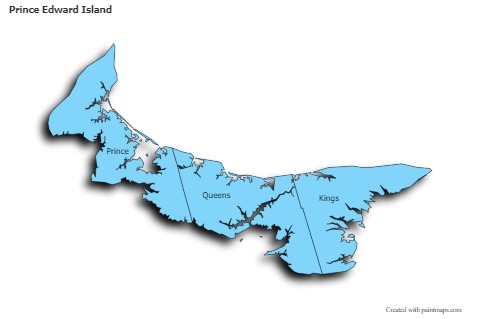 Prince Edward Island için Örnek Haritalar (mavi,gölgeli)