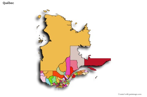 Mapas de muestra para Québec (coloreado,sombrío)