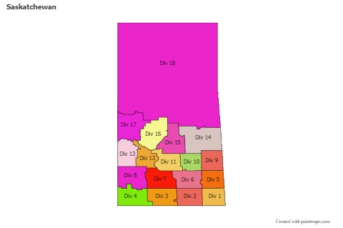 Saskatchewan için Örnek Haritalar (renkli)