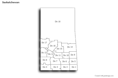 Saskatchewan için Örnek Haritalar (siyah-beyaz,gölgeli)