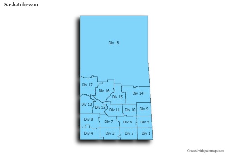 Saskatchewan için Örnek Haritalar (mavi,gölgeli)