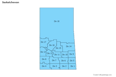 Saskatchewan için Örnek Haritalar (mavi)