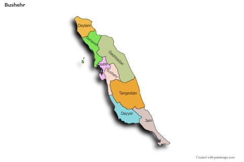 Bushehr için Örnek Haritalar (renkli,gölgeli)
