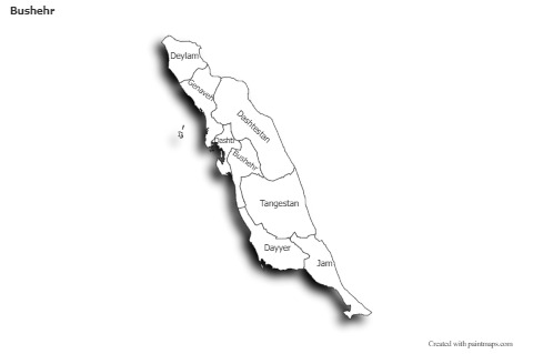 Bushehr için Örnek Haritalar (siyah-beyaz,gölgeli)