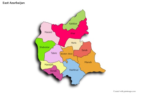 Sample Maps for East Azarbaijan (colored,shadowy)