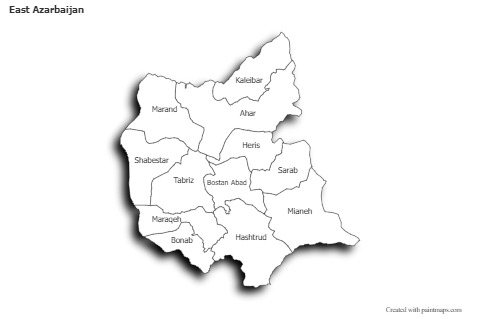 Sample Maps for East Azarbaijan (black-white,shadowy)