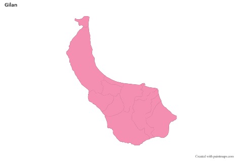 Contoh Peta untuk Gilan (merah jambu,garis besar)