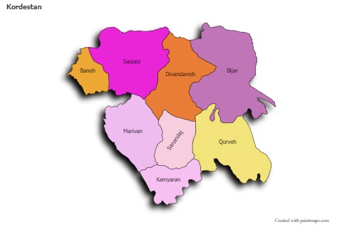 Sample Maps for Kordestan (colored,shadowy)