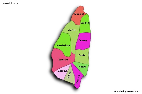 Sample Maps for Saint Lucia (colored,shadowy)