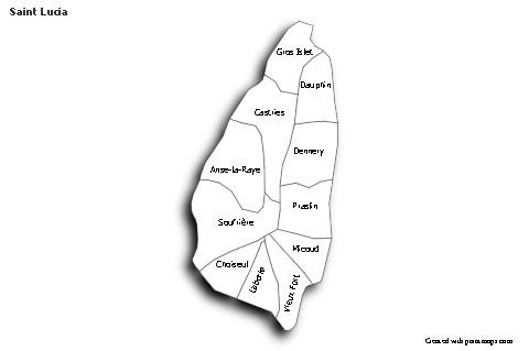 Sample Maps for Saint Lucia (black-white,shadowy)
