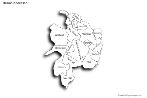 Sample Maps for Razavi Khorasan (black-white,shadowy)