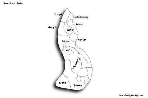 Contoh Peta untuk Liechtenstein (hitam-putih,bayangan)
