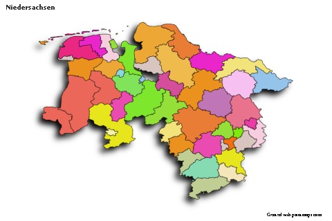 Niedersachsen için Örnek Haritalar (renkli,gölgeli)