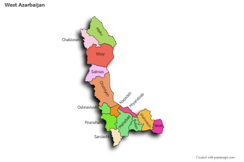 Sample Maps for West Azarbaijan (colored,shadowy)