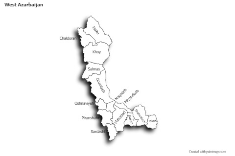 Sample Maps for West Azarbaijan (black-white,shadowy)