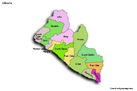 Sample Maps for Liberia (colored,shadowy)