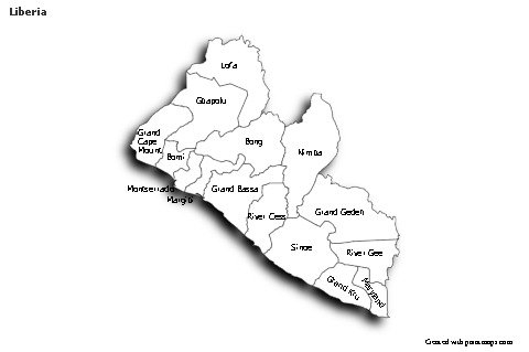 Sample Maps for Liberia (black-white,shadowy)