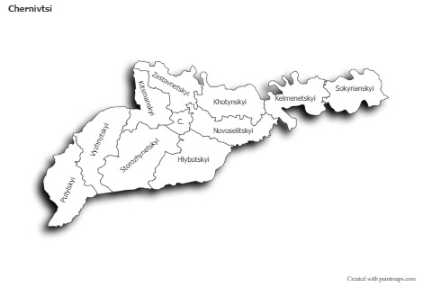 Contoh Peta untuk Chernivtsi (hitam-putih,bayangan)