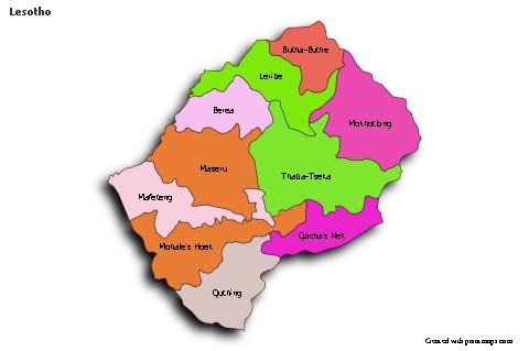 Sample Maps for Lesotho (colored,shadowy)