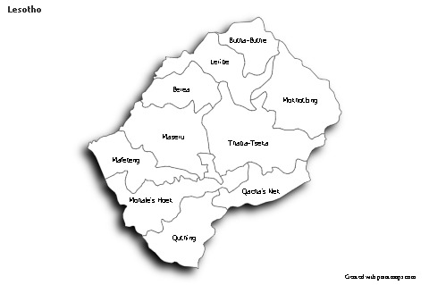 Sample Maps for Lesotho (black-white,shadowy)
