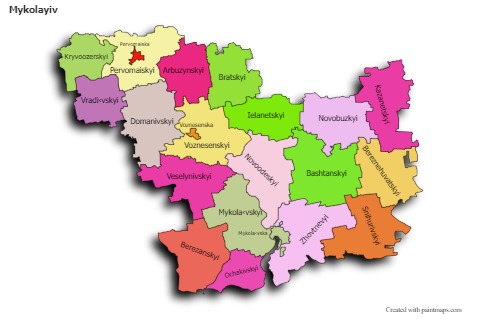 Mapas de muestra para Mykolayiv (coloreado,sombrío)