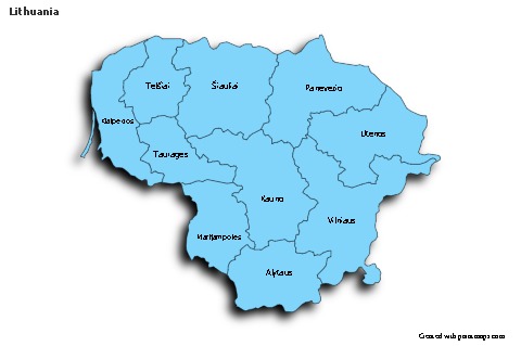 Contoh Peta untuk Lituania (biru,bayangan)